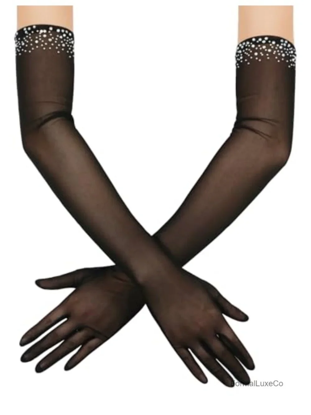 Vintage Style Sheer Tulle Mesh Long Opera Gloves with Beads